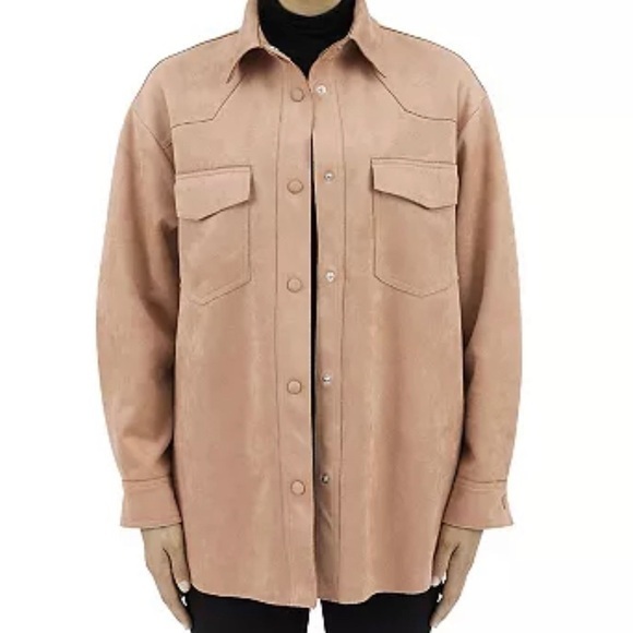 FATE Faux-Suede BUTTON DOWN SHIRT‎ Shacket - Picture 1 of 5